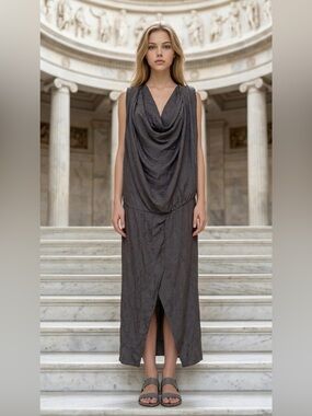 Zara Sleeveless Draped Cowl Maxi Dress in Charcoal